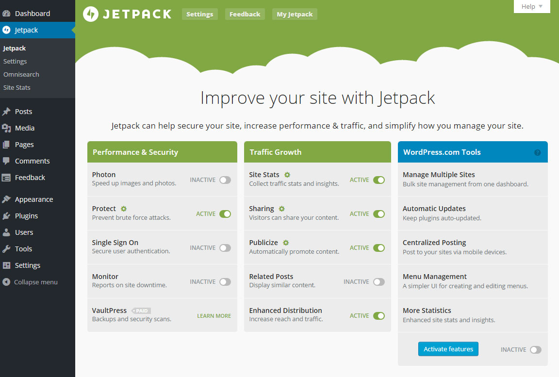 choose jetpack features